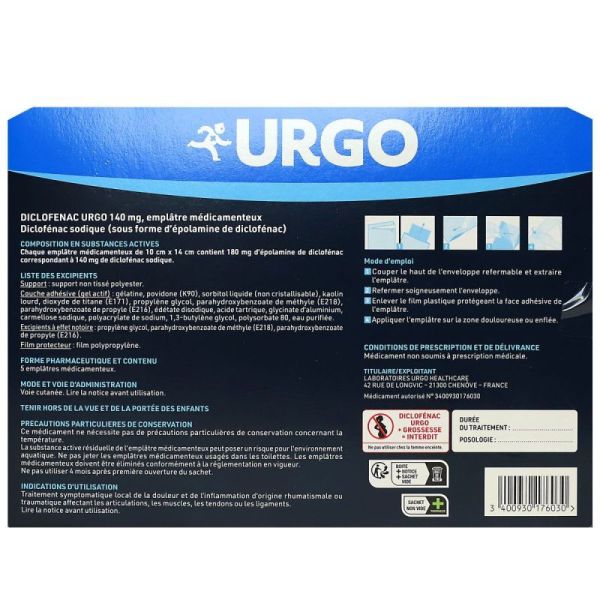 Diclof Urgo 140Mg Empl Med Emplâtre/5